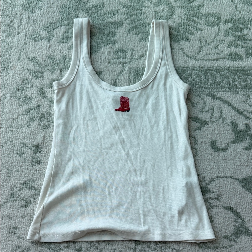 Abercrombie & Fitch White Tank with Red Boot Accent